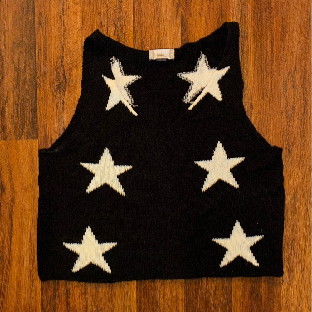 Altar'd State Womens Black White Star Knit Sweater Vest Cropped Large